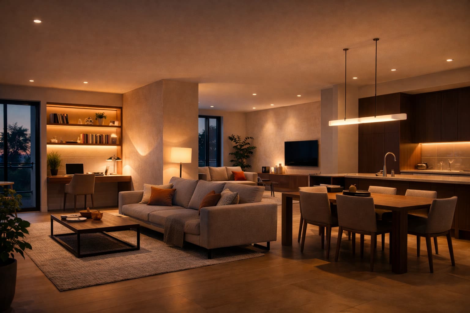 Adaptive smart lighting zones in an open-concept Austin apartment