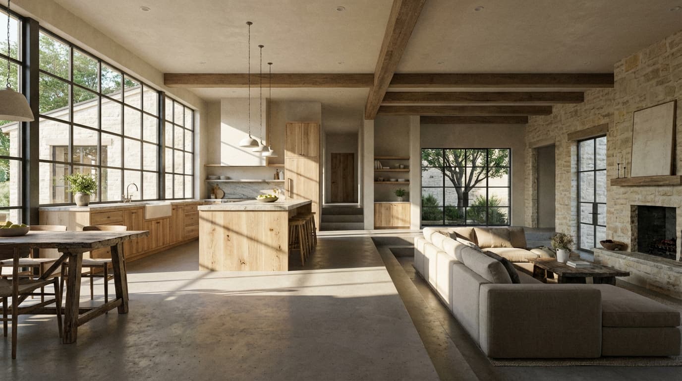 Open-concept Austin home showing uneven natural light distribution across rooms